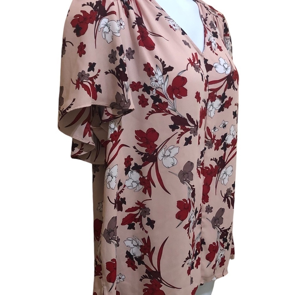Liz Claiborne Flutter Sleeve Top 2XL Blush Pink Multi Boho Chic Romantic Blouse - Picture 2 of 10